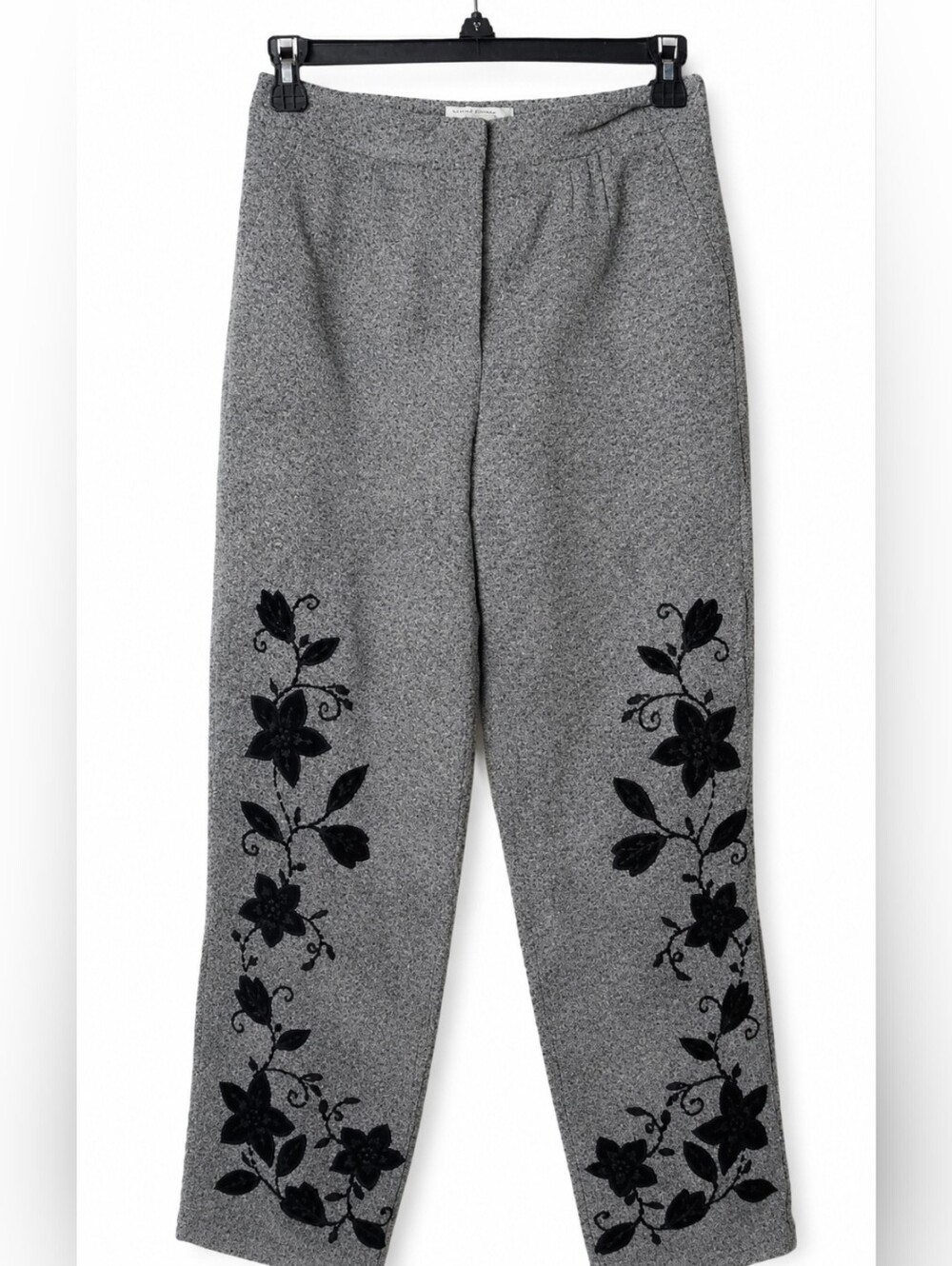 Talbots Gray Wool Blend Embroidered Floral Pants Dark Academia Pants Petite 2P